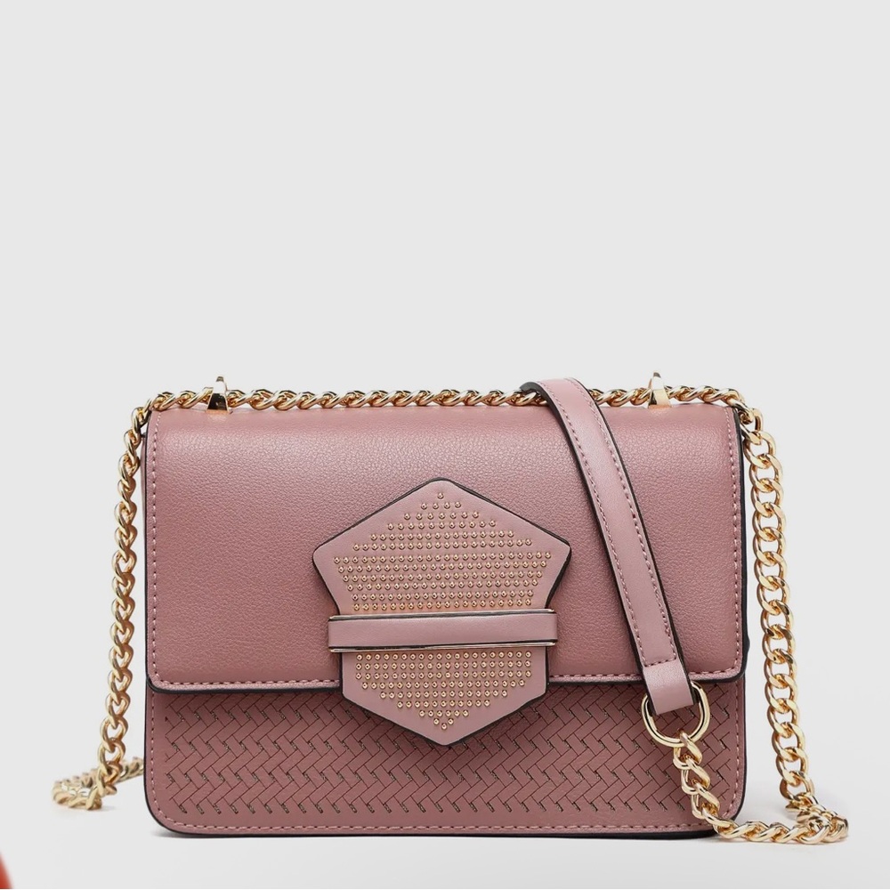 Chic Mauve Crossbody Bag with Gold Chain
